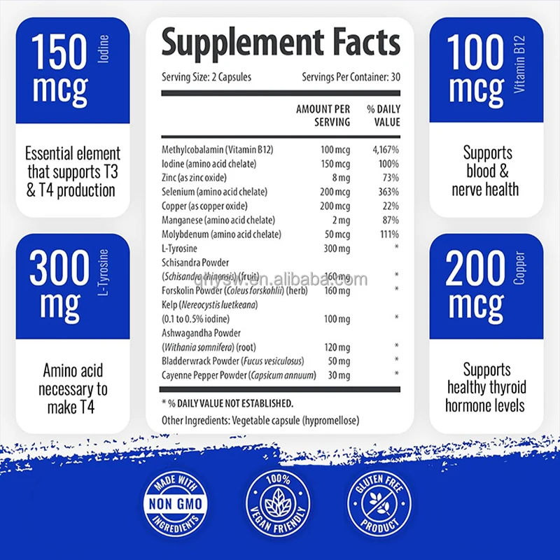 OEM Private Label Thyroid Support Capsules Advanced Health Metabolic Supplements Thyroid Support Capsules