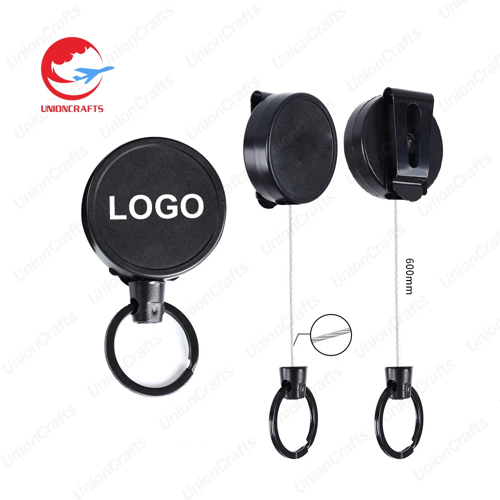 Custom Logo Retractable Metal Key Ring and Chain Multicolour Badges Reels Holder Carabiner Stainless Steel Wire Rope Keychain