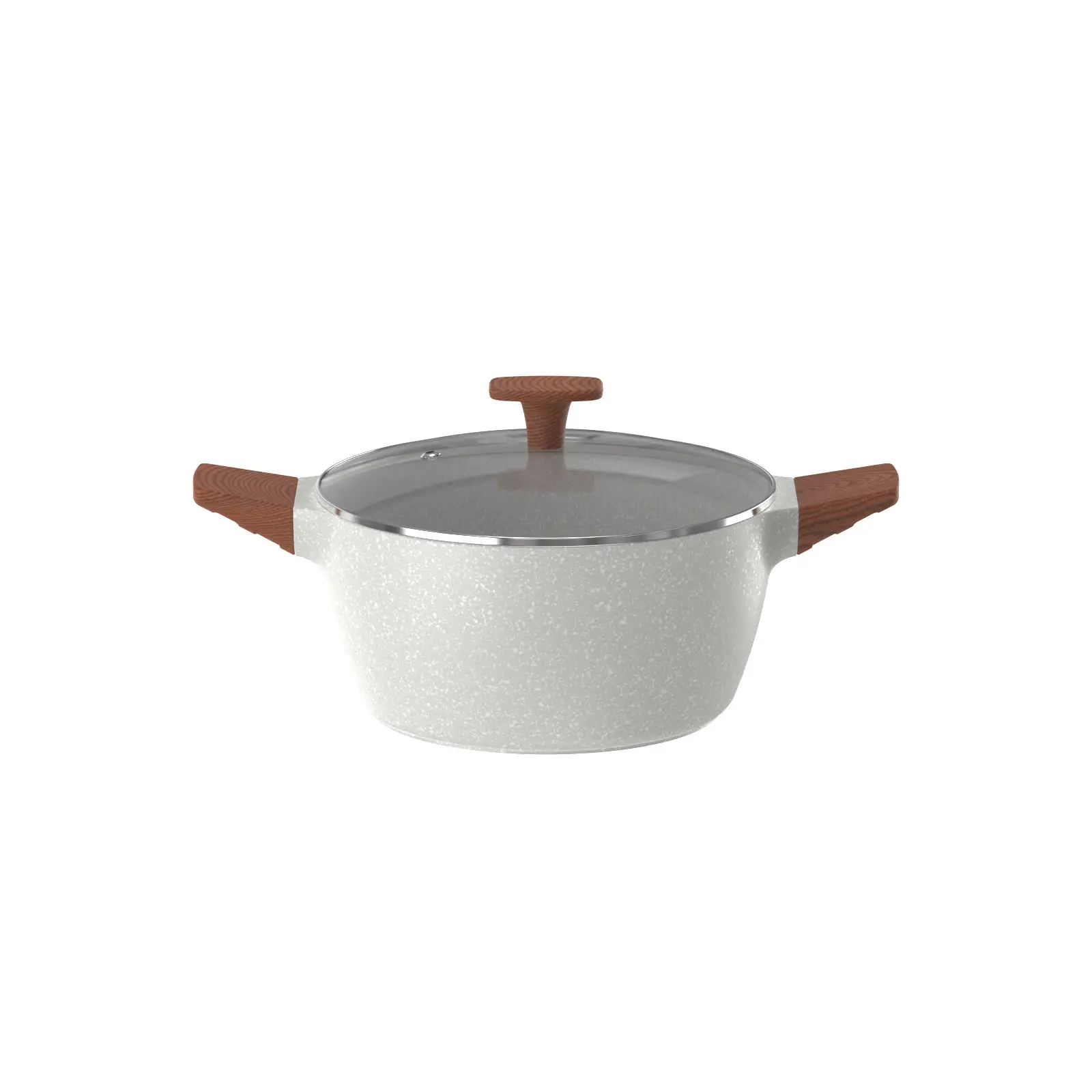 MYH Aluminum Ceramic Marble Coating Frying Pan Saute Pan Cookware With Glass Lid Wooden Bakelite Handle Induction Bottom