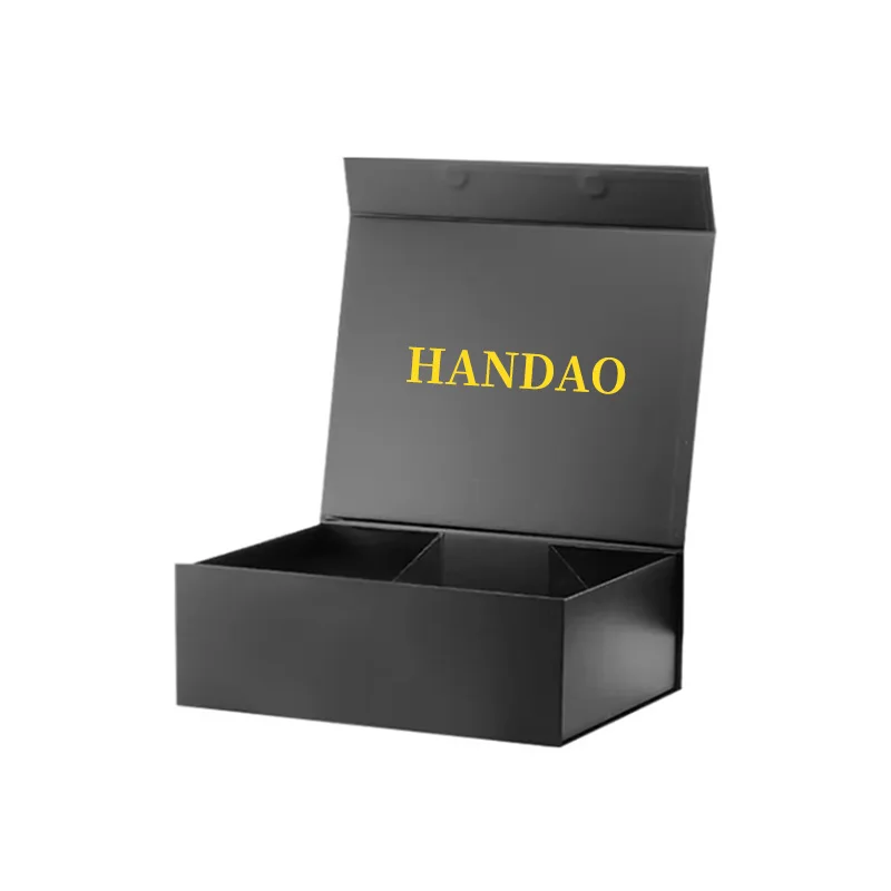 Luxury A4 Deep Black Magnetic Flap Foldable Gift Boxes Wholesale Corrugated Packaging Jewelry Chocolate Underwear Logo Patterned