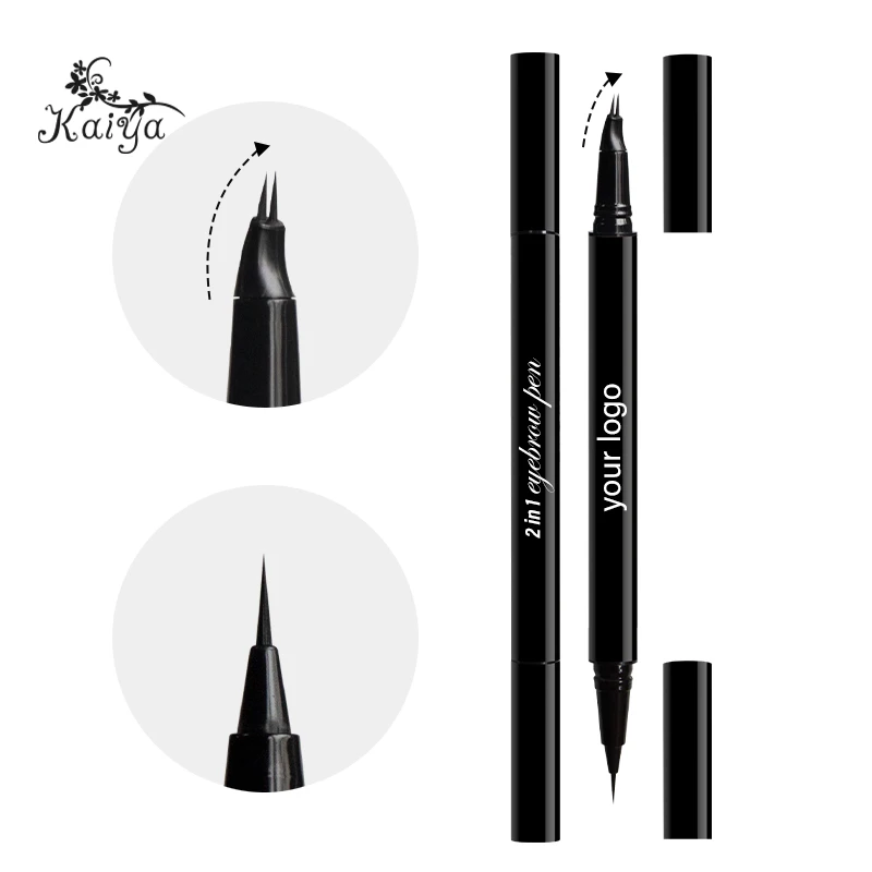 Custom Logo Makeup Precise Dual-Ended Angled Liquid Brow Pen Long-lasting Micro Two Tips Waterproof Curved Fork Eyebrow Pen