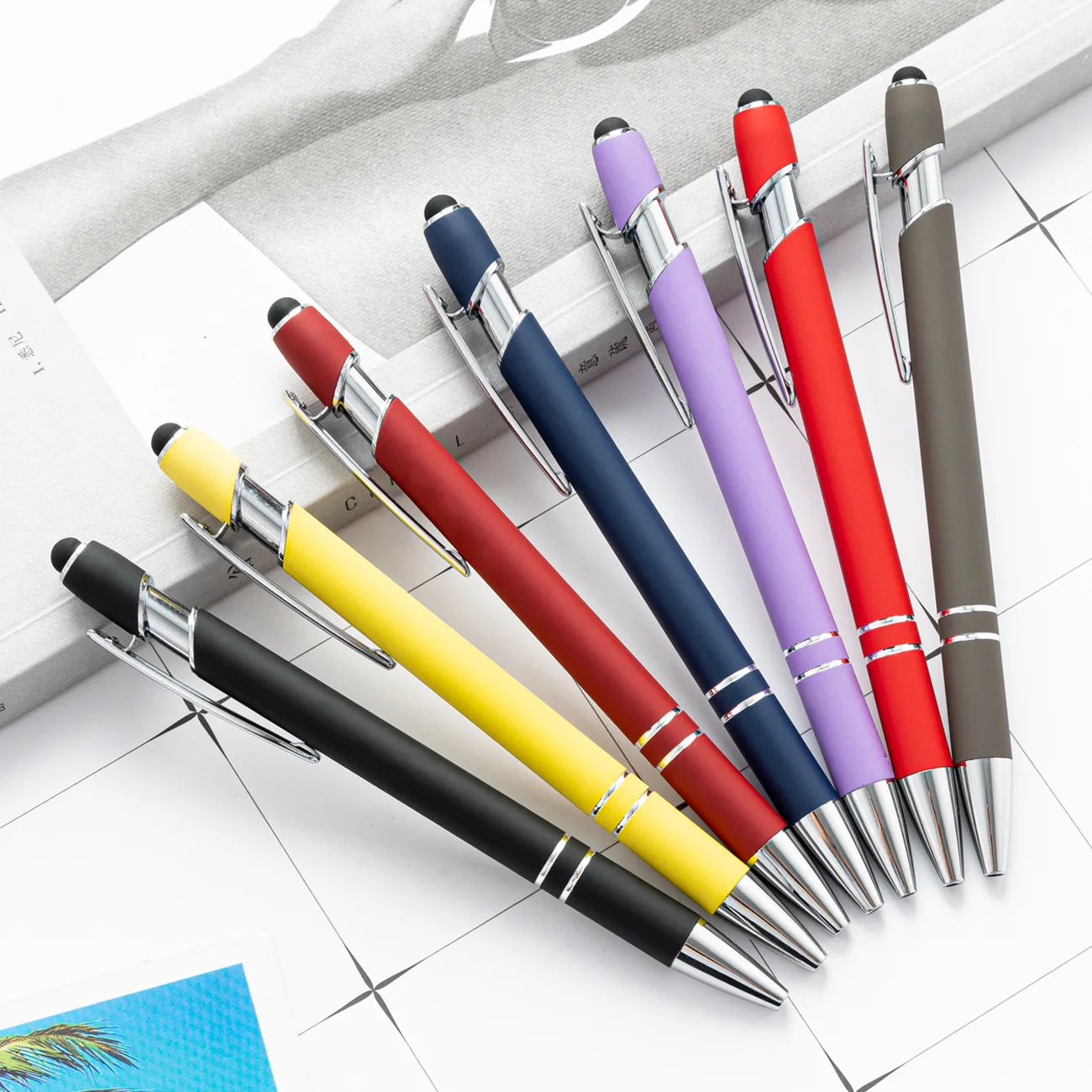 Wholesale Creativity Press Metal Ballpoint Pen Office Rubber Coated Marker Pens Counter Pen 1.0mm Black Ink