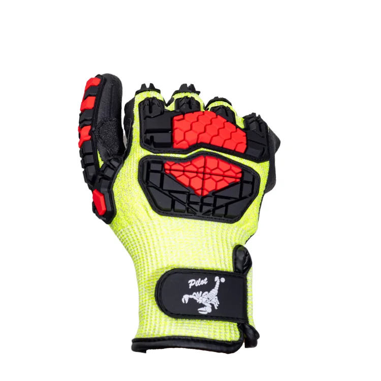 Fluorescent Yellow HPPE Anti-Impact Safety Gloves Coated Foam Nitrile Palm Thumb Crotch Reinforced TPR on Back and Fingers