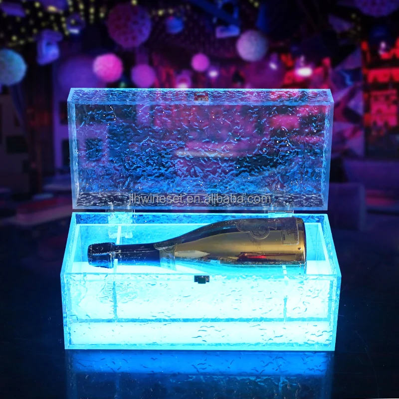 bar suppliers illuminated led glow light up Acrylic Champagne Bottle display presenter box LED liquor box LED wine suitcase