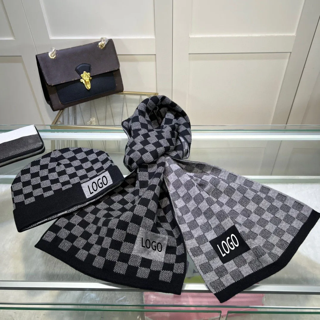 New high quality designer hats and scarf set letter jacquard knitted wool luxury beanie hot selling scarfs luxury brand