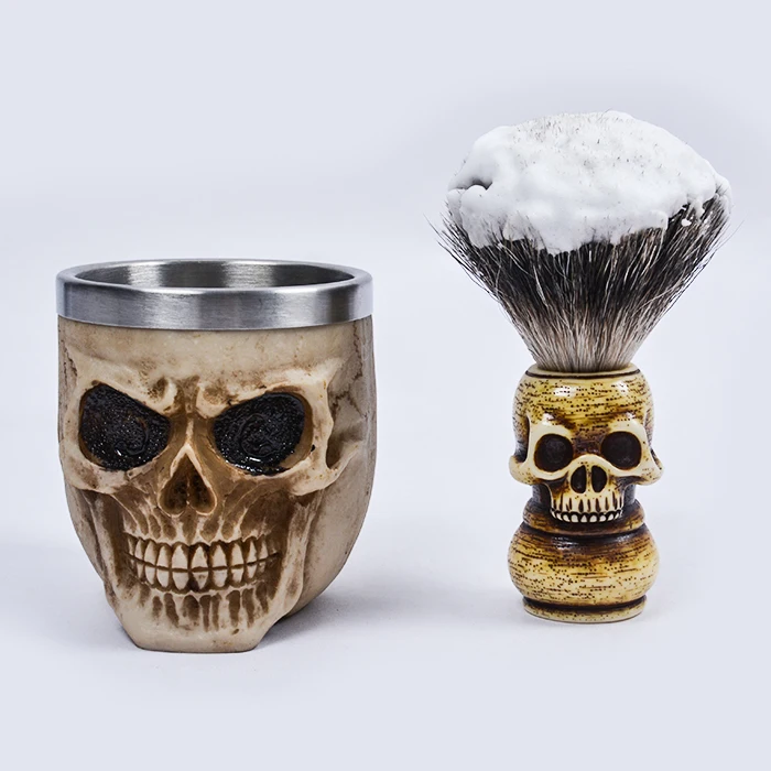 Hot Beard Brush Skull Head Handle Badger Hair Men Shaving Brush and Armor Bowl