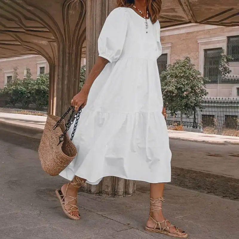 
2021 summer ruffle beach dress white elegant Woman Casual Dress 