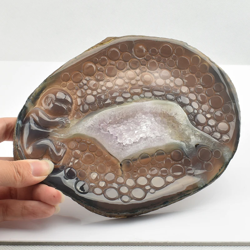 Natural Mineral Semi Precious Stone Hand Carved Realistic Agate Amethyst Geode Crystal Embryo sculpture