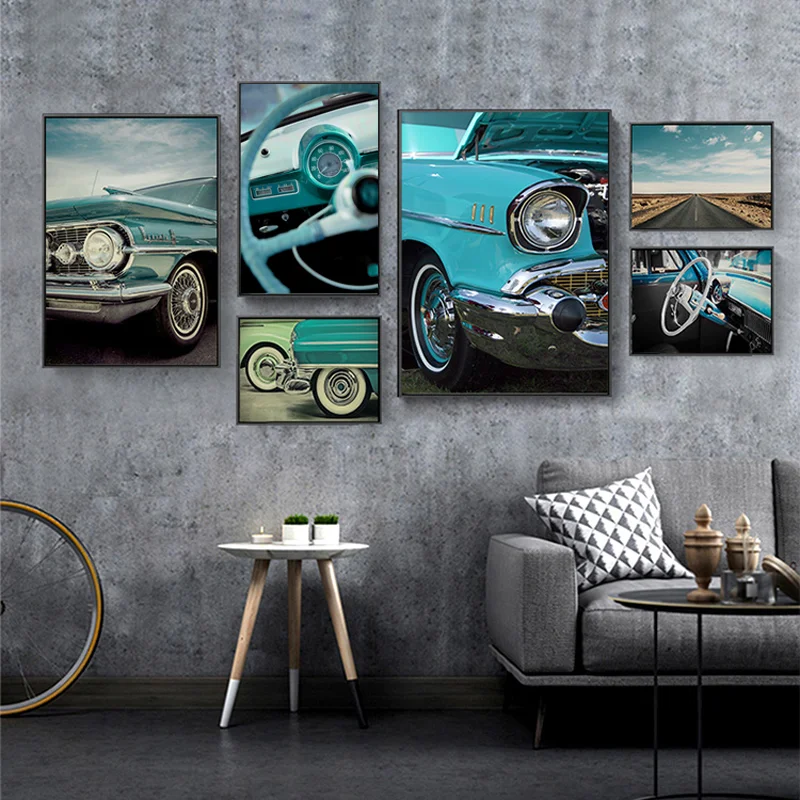 Decorative Painting Custom Retro Big Size Canvas Posters and Prints Nordic Modern Car Picture Wall Art Living Room Home Acrylic