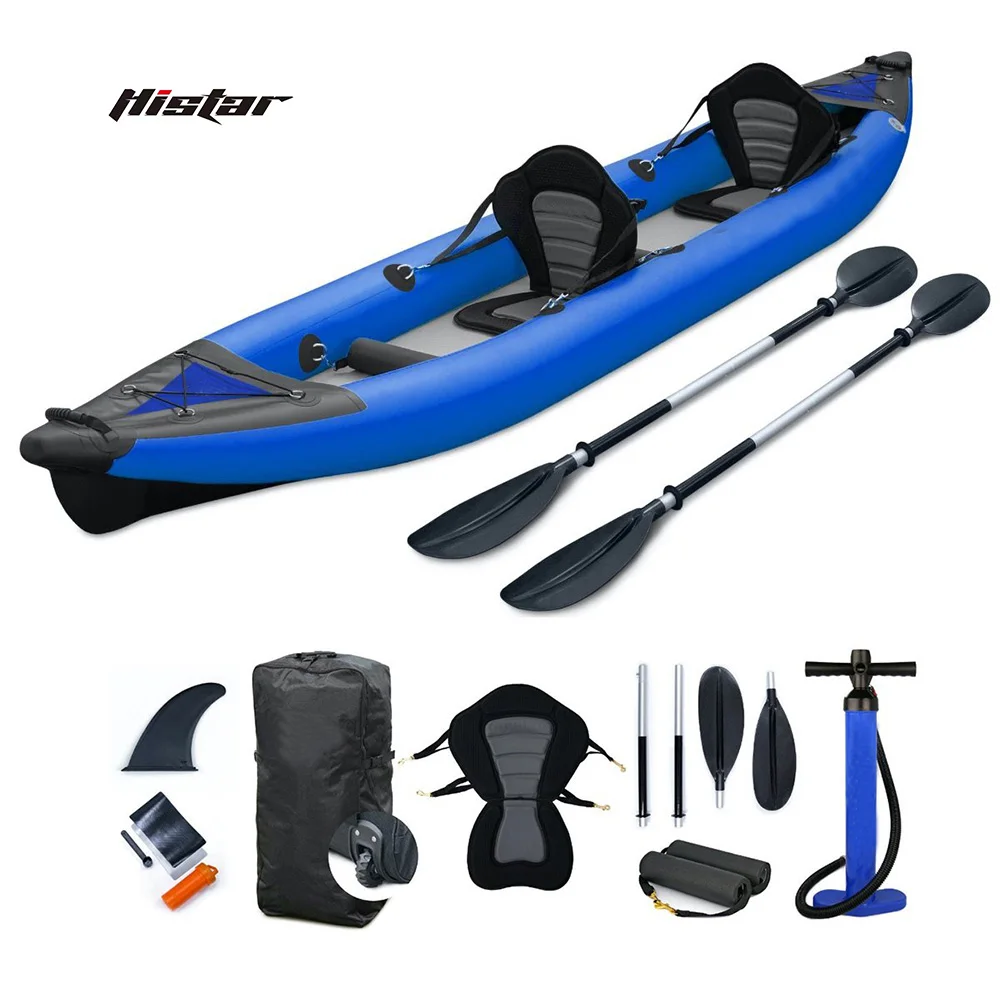 Histar High Quality 4.2m Blue Rowing Boat PVC Tube with Drop Stitch Floor 2 Person Inflatable Double Seater Fishing Tandem Kayak