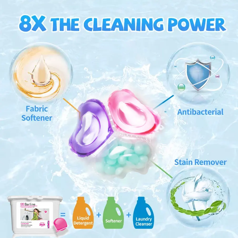 Wholesale Customizable  3-in-1 lasting fragrance Laundry Pods Organic Detergent Beads Natrual liquid Washing Capsules
