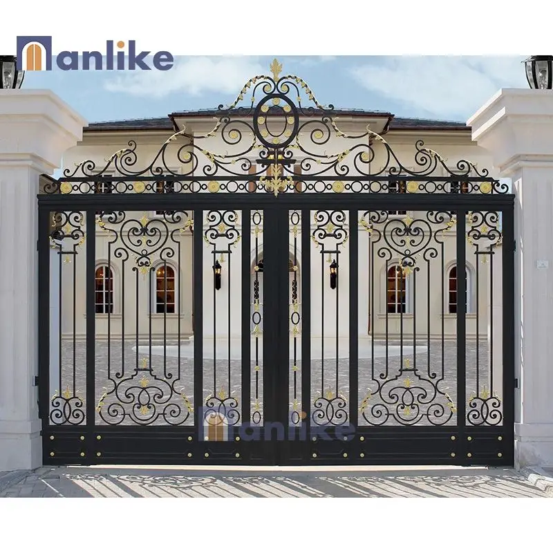 Anlike Luxury Villa Garden Driveway Main Grill Gate Design Sliding Custom Entry Wrought Iron Gate For Home