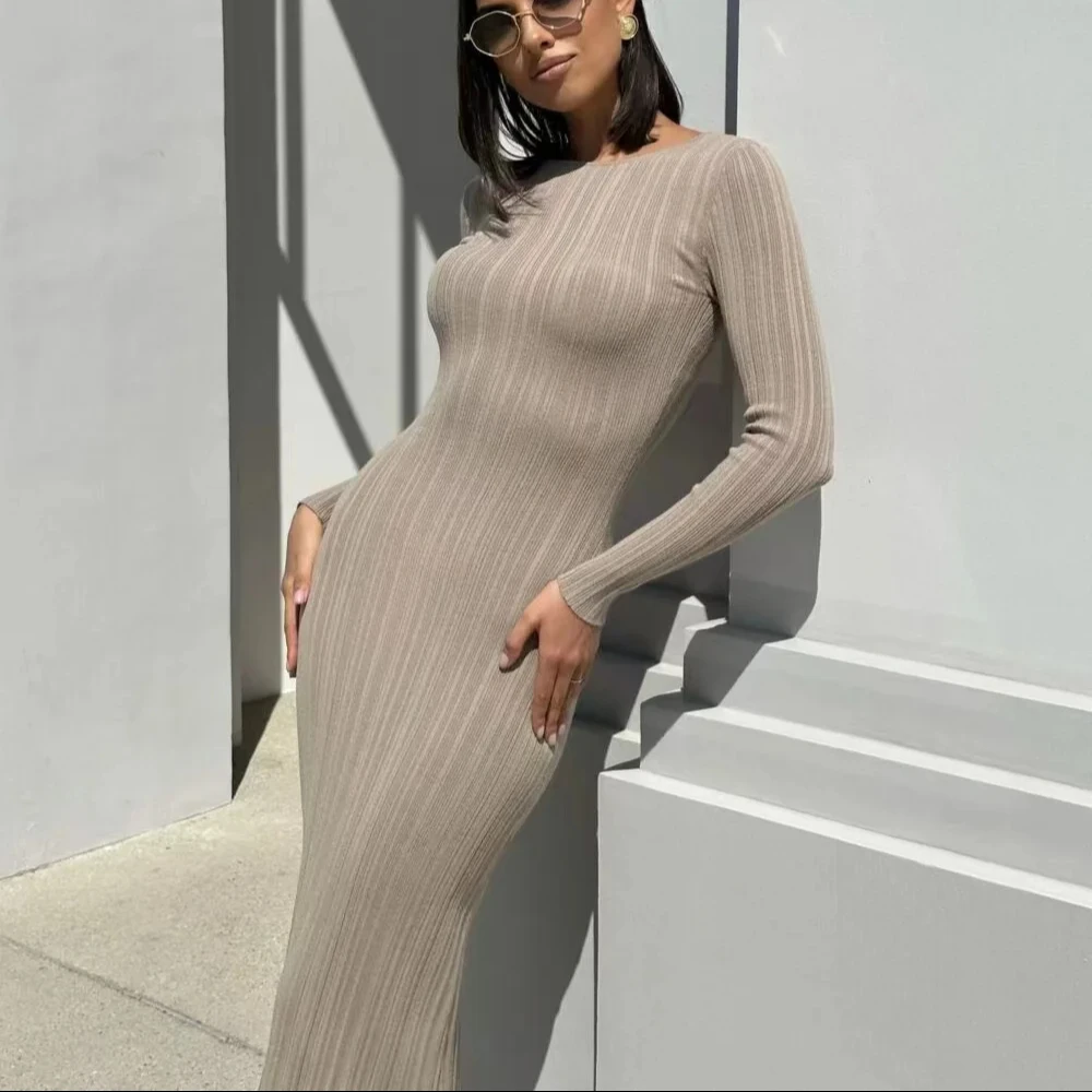 Casual knitted long sleeve slim skinny long dress sweater dress bodycon dress