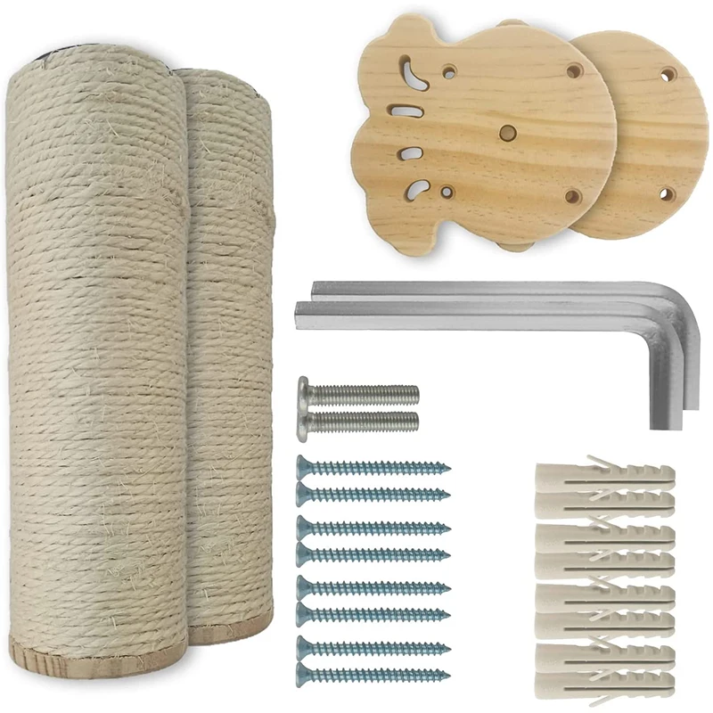 2 PCS Wall Mounted Cat Furniture Cat Wall Steps with Sisal Floating Scratching Post Shelves for Cat Perch Ladder Furniture