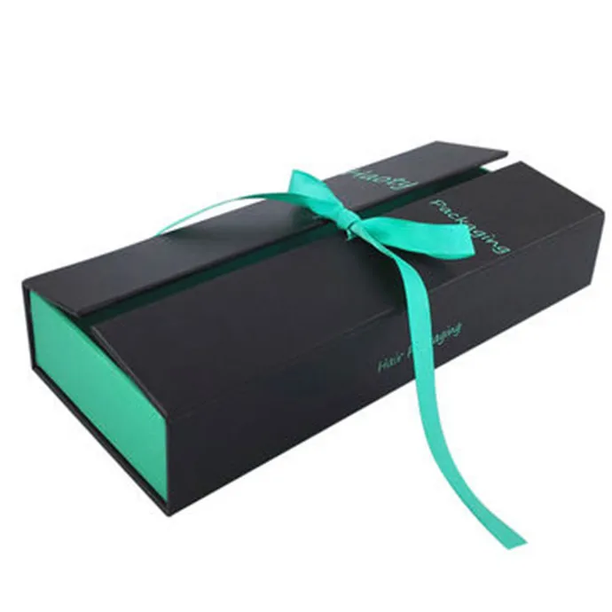 Luxury Wig Gift Customized Logo Magnetic Closure Black Paper Hair Extension Packaging Box