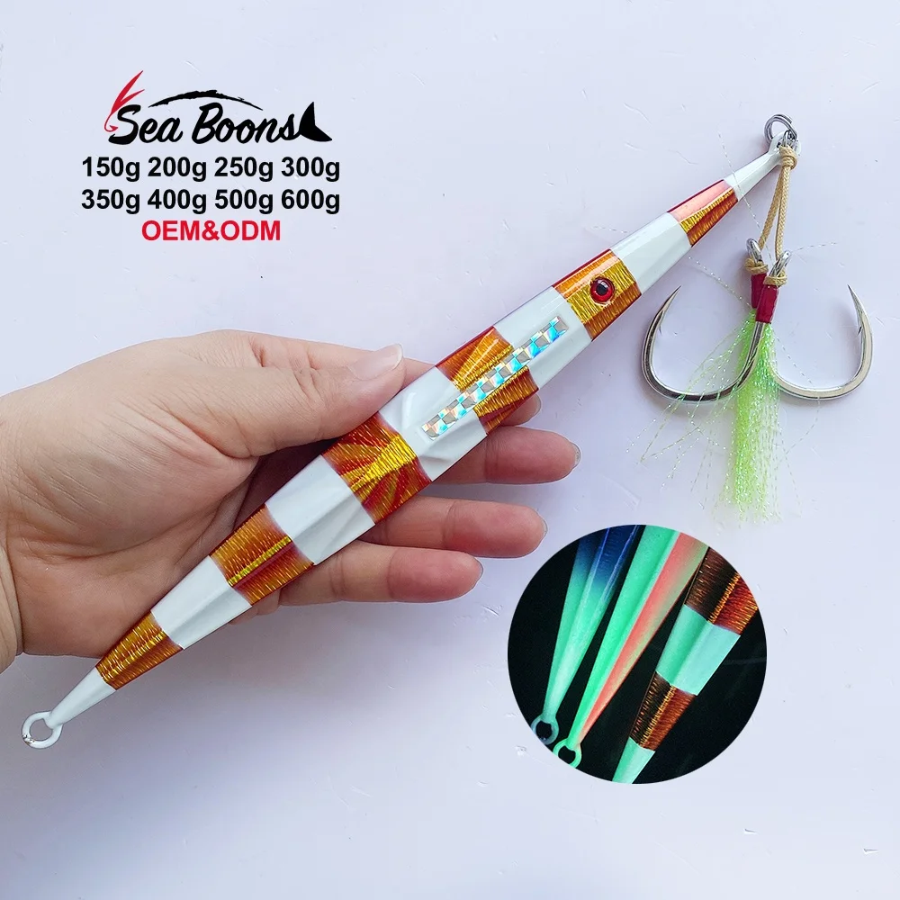 New With auxiliary hook150g-400g Oem Fast Slow Uv Lead Jig Flash Fishing Lure Jigging Slow Pitch Jigs Sinking Metal Lure