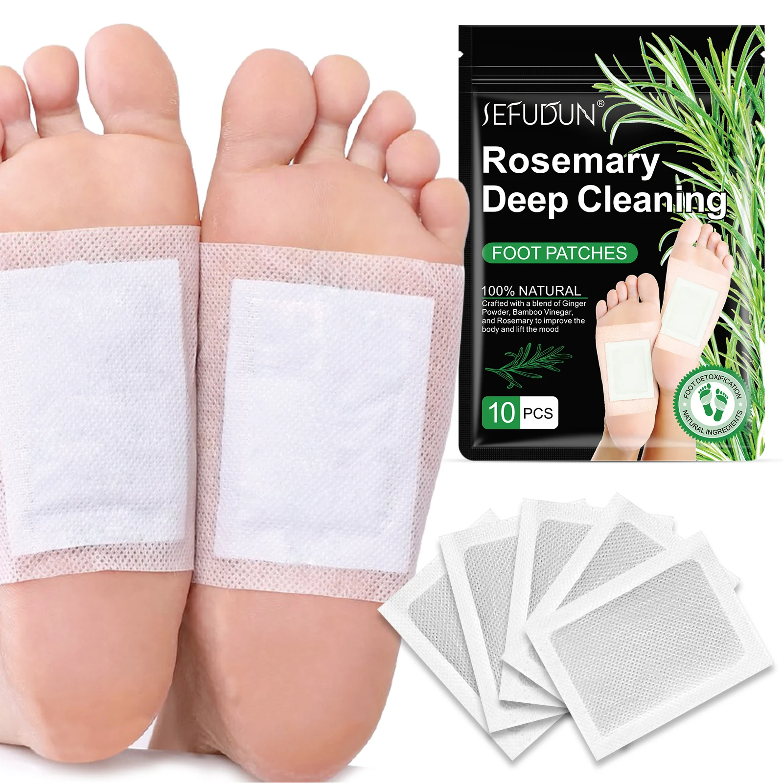 SEFUDUN 10Pcs Health Care Detox Foot Patch Private Label Improve Sleep Promotion Relaxation Rosemary Deep Cleansing Foot Patches