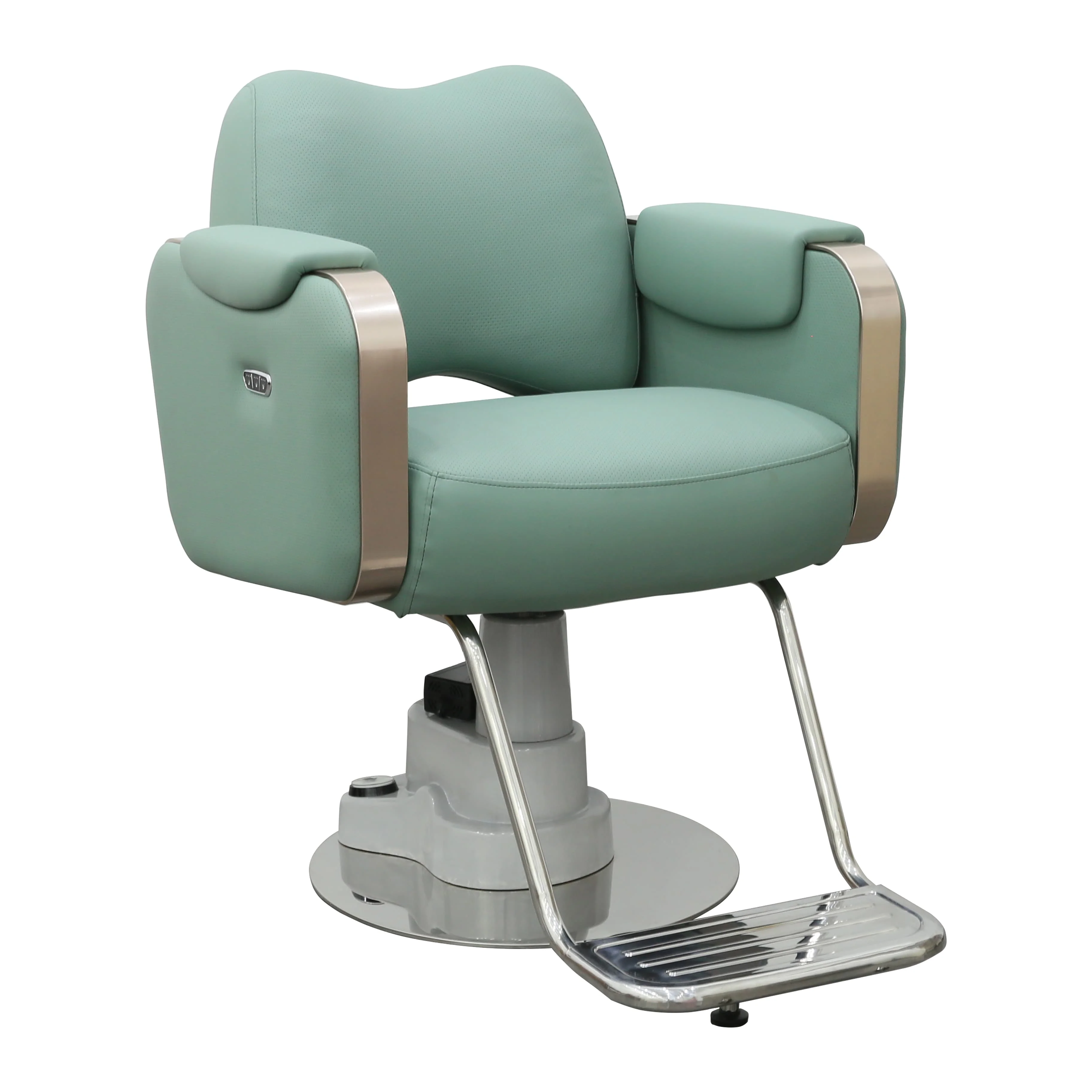 Hydraulic Reclining Hairdressing Chair Modern Gold Metal & Green Salon Furniture for Barber Shops and Barbershops