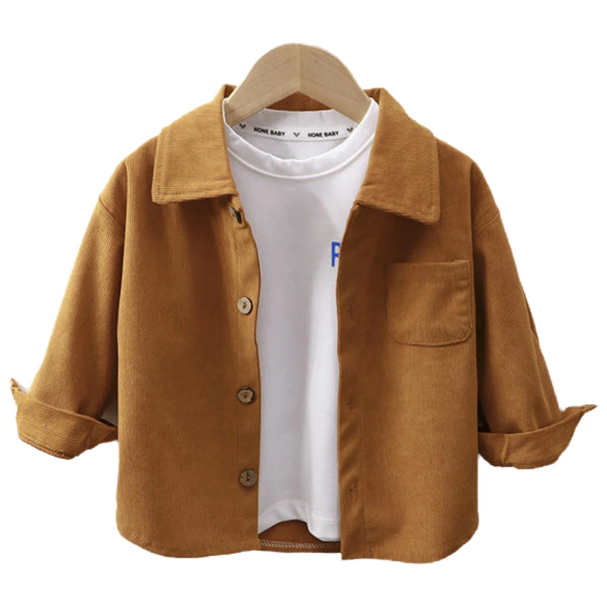 Новое модное однотонное пальто Детская осенняя куртка Вельветовая рубашка для мальчиков