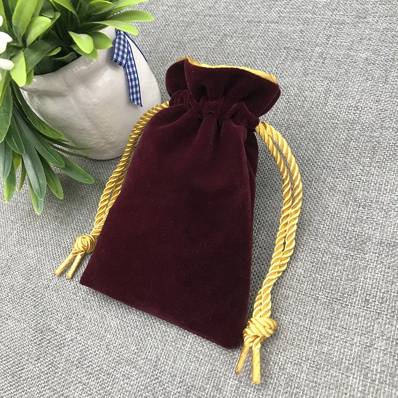 Recyclable Custom Logo Size Double Layer Gold Satin Inner Plush Outer Pouch For Gift Packaging