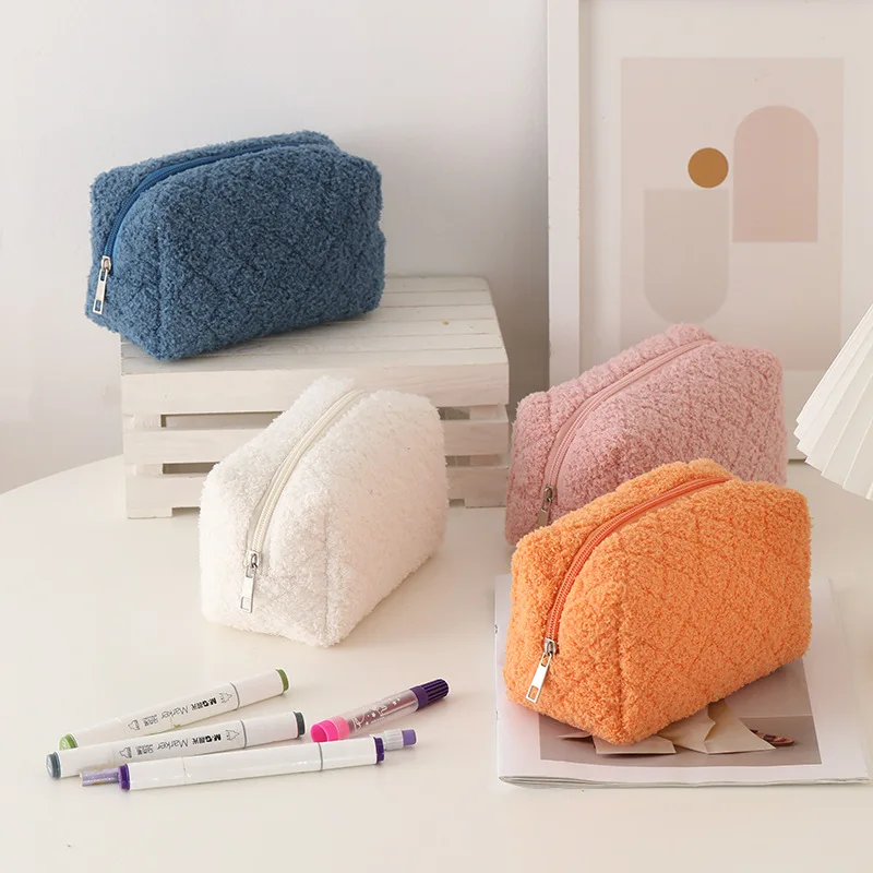 New Arriving Sheep Wool Makeup Bags Simple Travel Cosmetic Bags Makeup Toiletry Bag Students Pencil Case Bolso De Cosmeticos