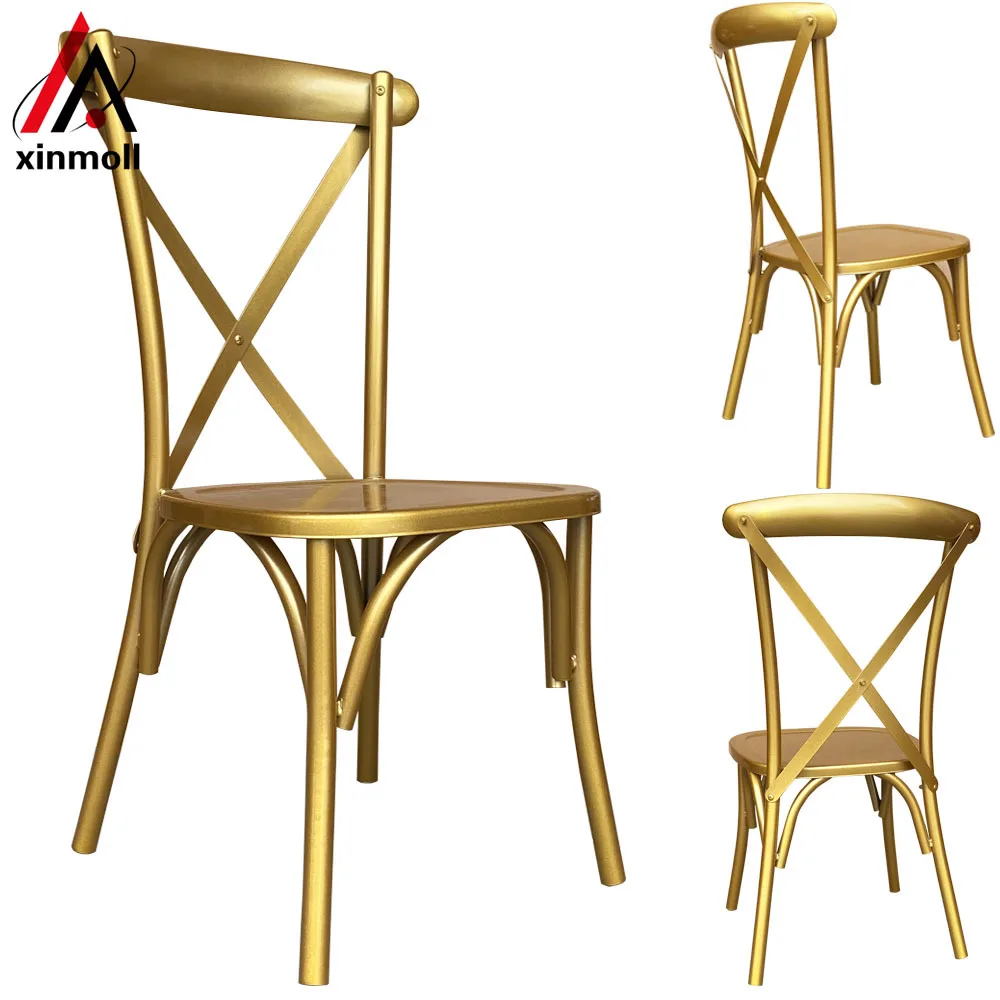 Gold metal wedding chairs cross back event party dining chairs