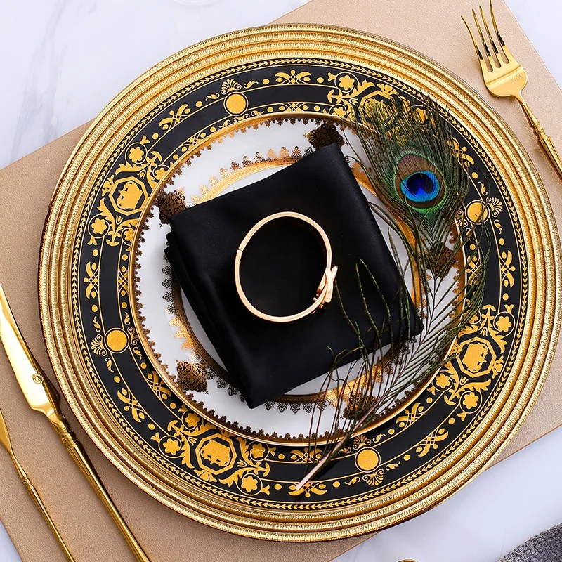 Black Versailles Plate European Western Knife And Fork Home Breakfast Plate Flat Plate Model Room Hotel Tableware