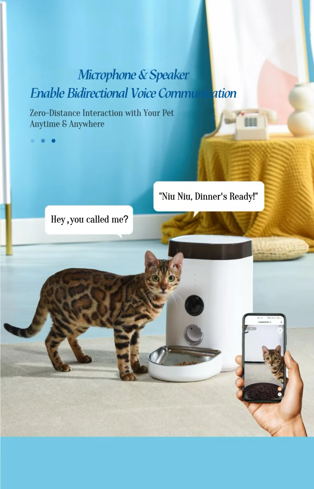 3.6L Pet Smart Feeder with Sloping Bowl Phone App Remote Control Wifi Two-way Audio for Fresh-Keeping