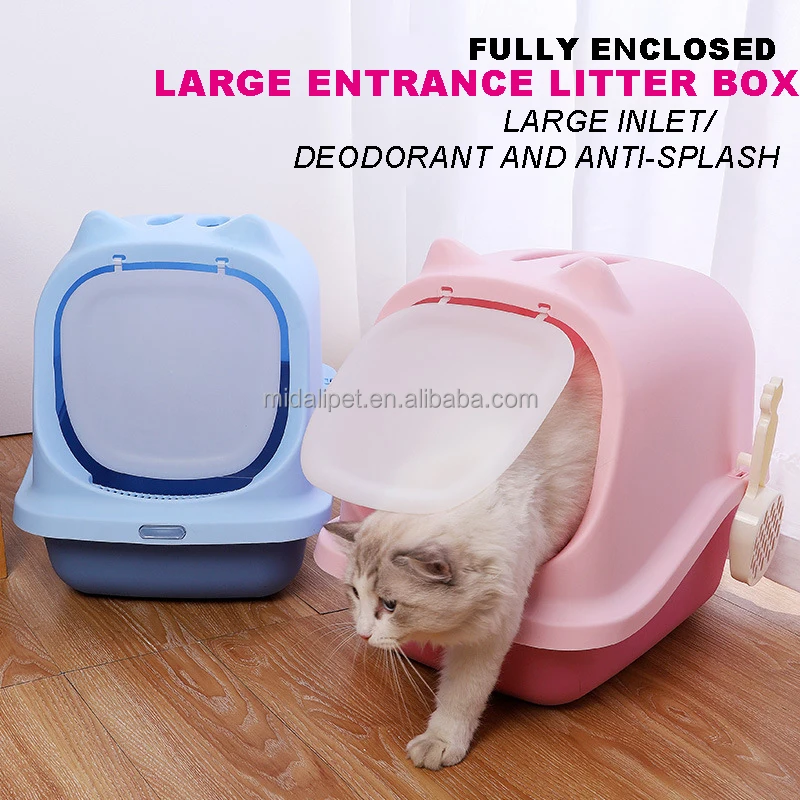 Litter Box Spill Proof Entrance PP Large Cat Toilet Cat Ear Flap Fully Enclosed Pet Toilet