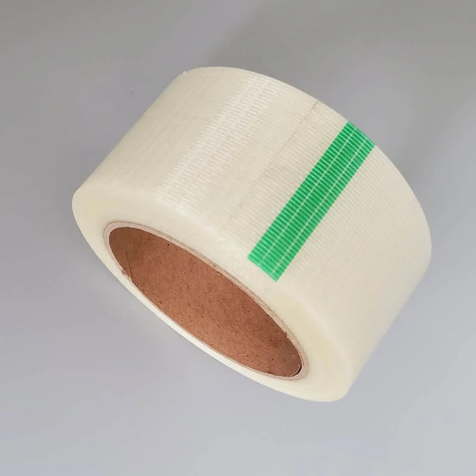 clear transparent fiberglass reinforced self adhesive 2 way cross weave filament tape in log rolls