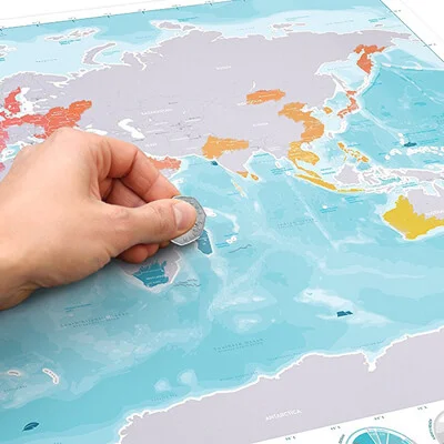 Big scratch off world map poster for travel with printed logo