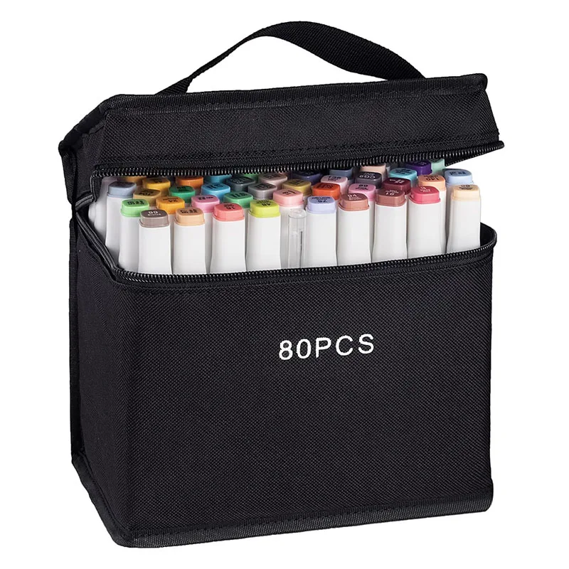 Watercolor Pens 80 Colors Dual Tip Alcohol Art Marker Set with Portable Case Carrying Handle