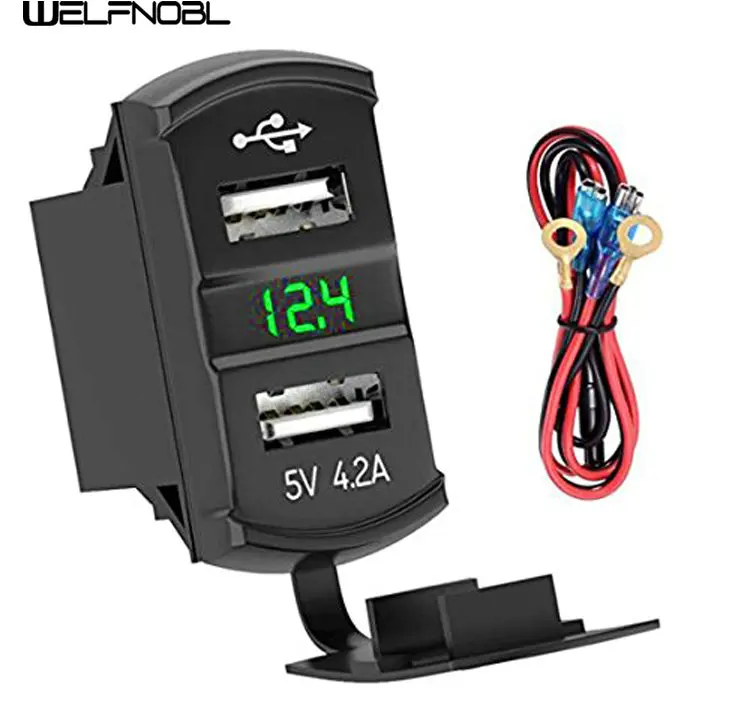 Розетка электрическая Автомобильная с 2 USB-портами 12-24 В