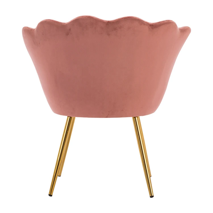 Manufacturer Sale Elegant Arm Chair Modern Metal Frame Pink Velvet Shell Flower Dining Room Chair With Gold Leg