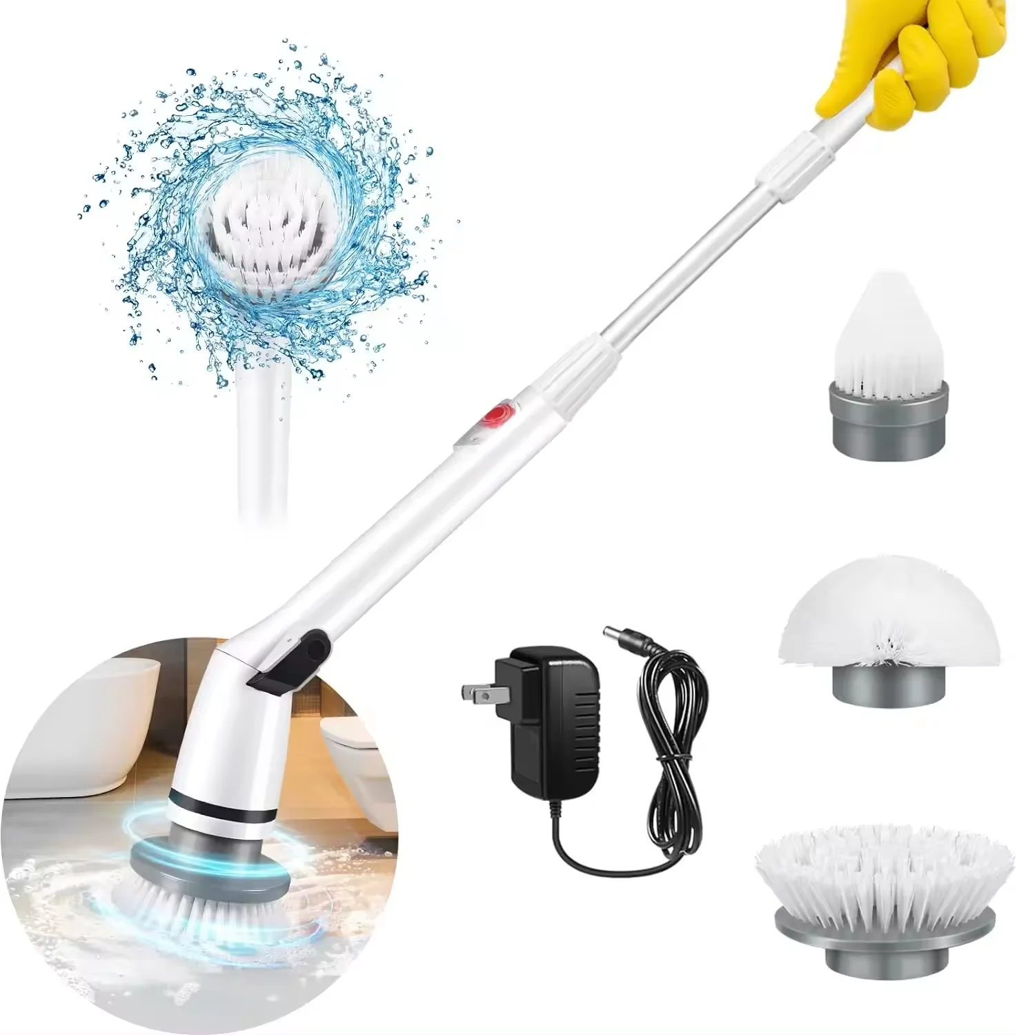 Electric Spin Scrubber Electric Bathroom Cleaning Brush 3 Replacement Brush Heads And Extension Handle