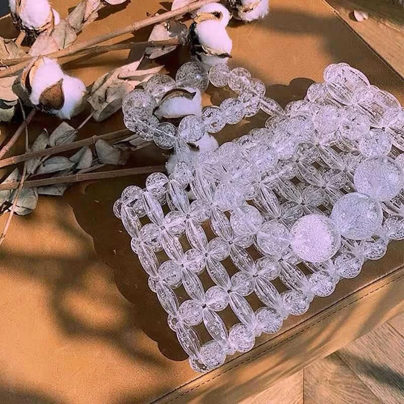 Women Bead BagAcrylic Tote Bags Handmade Weave Crystal  Bags Hollow out Casual summer beach  bag