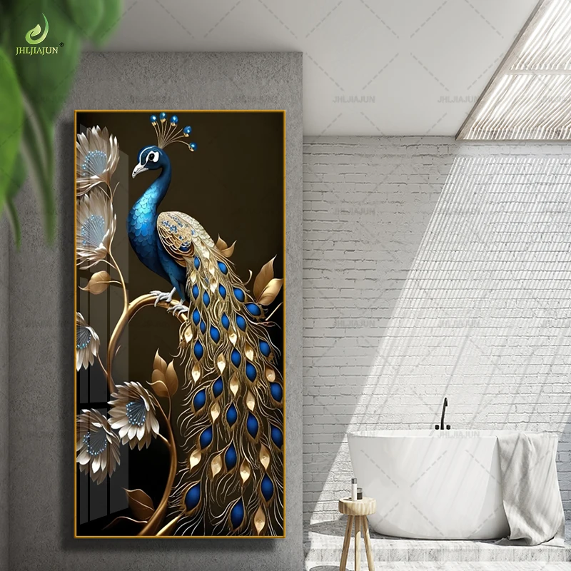 Luxury Decoration HD Printed Canvas Painting Peacock Crystal Porcelain Home Decoration and LED Mural Painting