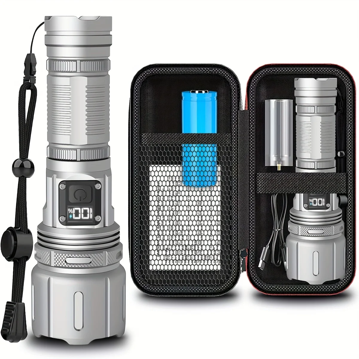 Super Bright LED Flashlights, High Lumens Rechargeable 4 Modes Long-range White Laser Strong Light with Gift Box for Emergency