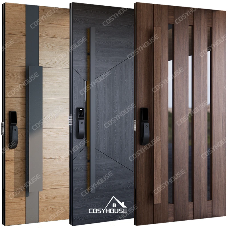 Foshan top manufacturer modern wooden main entrance doors for villa solid wood entry doors front wooden pivot doors for house