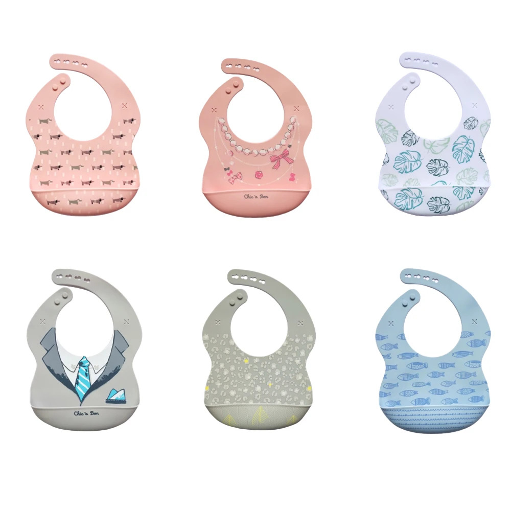 Printing Bpa Free Soft Feeding Custom Baberos De Pacifier Kids Silicona Waterproof Bib Silicone Baby Tableware Bib Set