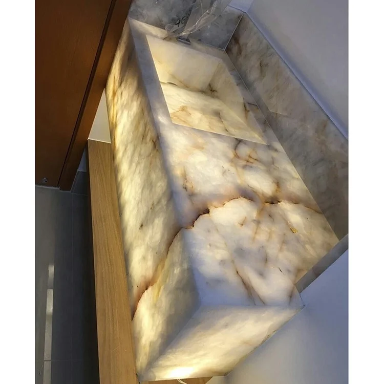 LED lighted translucent stone bathroom white backlit onyx vanity top sink