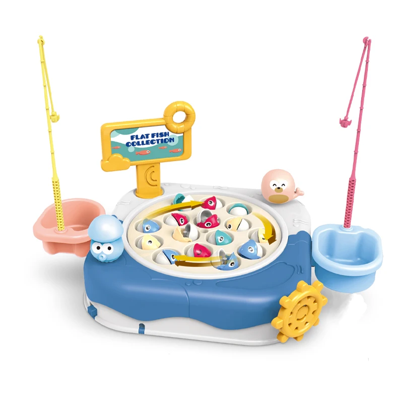 QS Shantou China Kids Early Learning Colorful Fishing Set Toys Plastic 2 Colors Electric Rotate Fishing Game Toys With Music