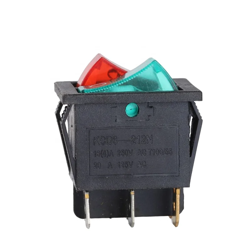 Custom KCD8 20A 125V  Red and Green Power Button 2 Gear 6 pin Switch Electric  Dual Rocker Switches
