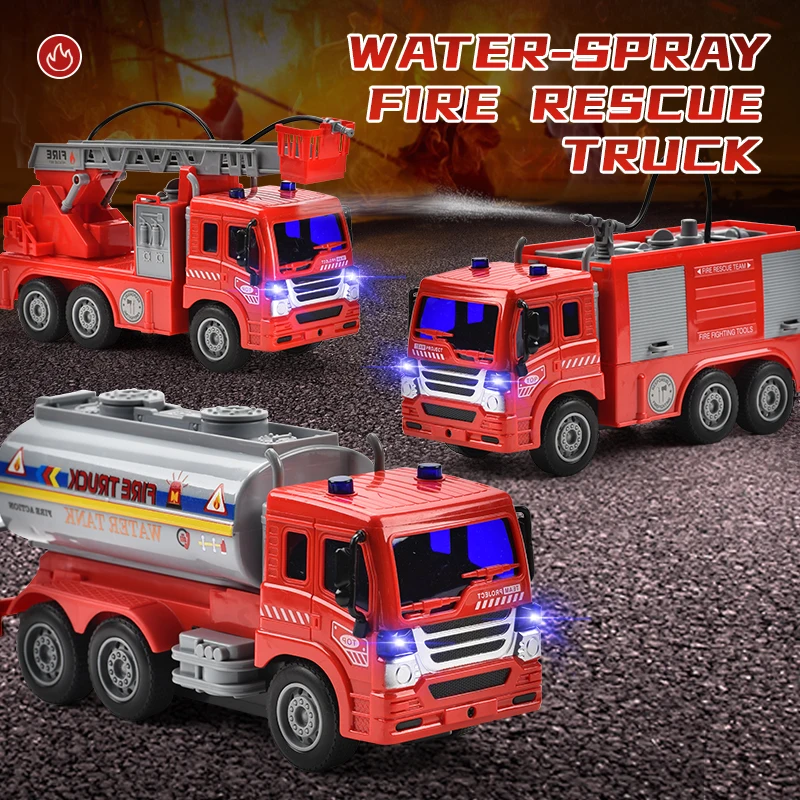 Simulation Water Spray Remote Control Play Toy RC Fire Rescue Truck Fire Engine Sprinkler Vehicle for Kid Boys
