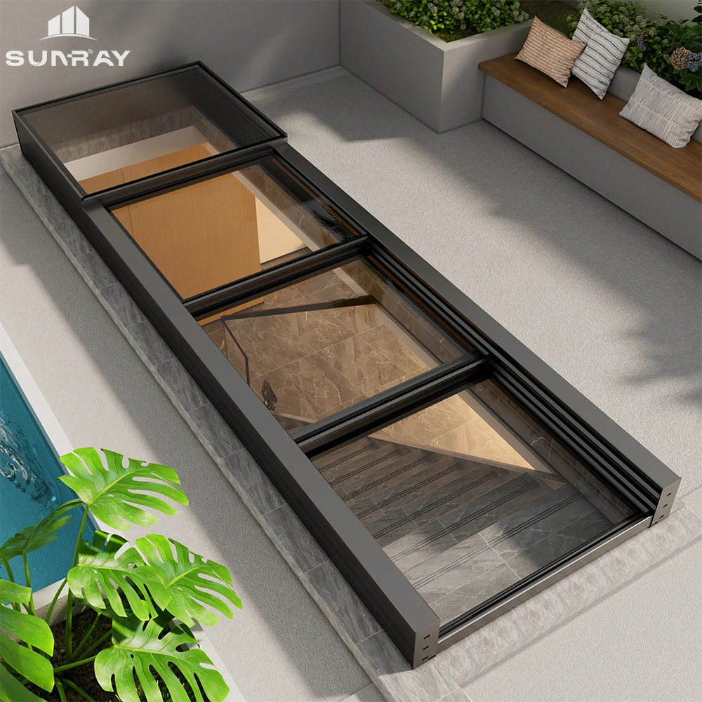 High-Sealing Aluminum Electric Retractable Roof Windows Sliding Type Automatic Skylights with Light for Roof Staircase Access