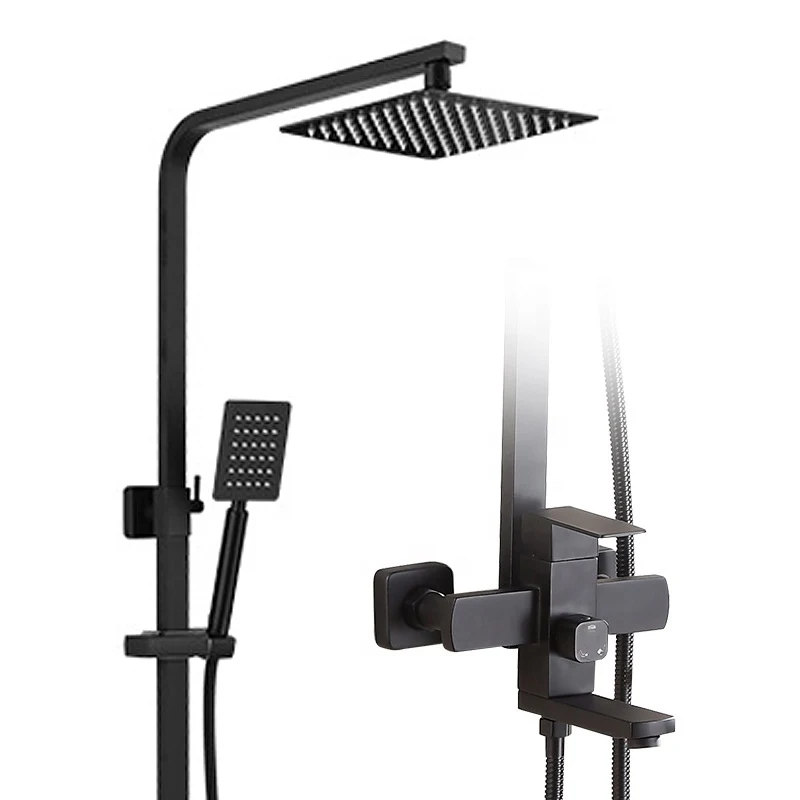 Bathroom black stainless steel 304 shower sets hot cold shower mixer in wall rain concealed shower set