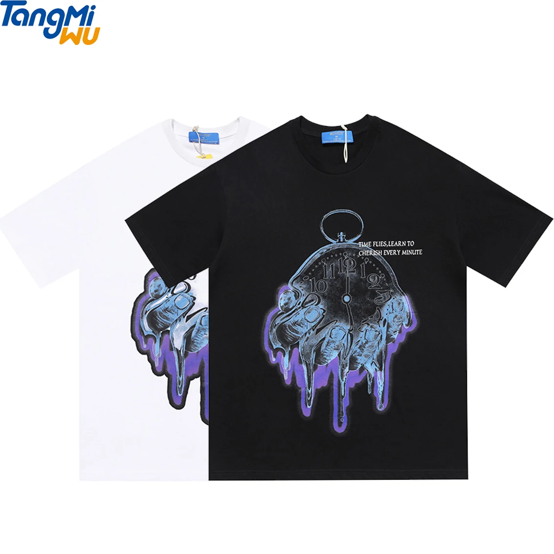 Оптовая продажа, летняя повседневная мужская футболка, дизайнерская хлопковая модная футболка, часы, принт, большие размеры, Мужская футболка в стиле хип-хоп