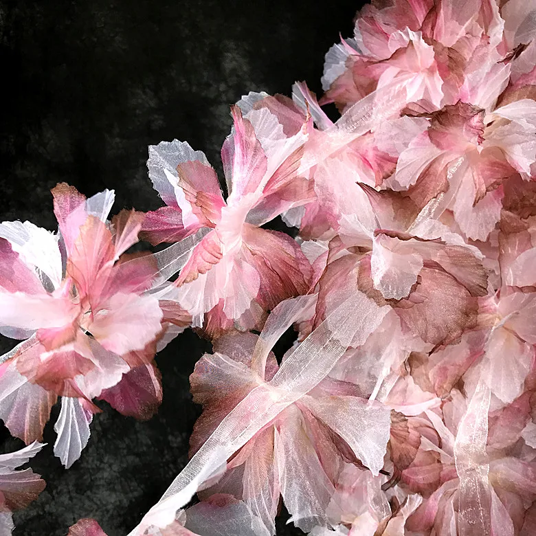 Ink art style tie-dye three-dimensional large yarn flowers creative clothing dress fashion designer lace fabric accessories