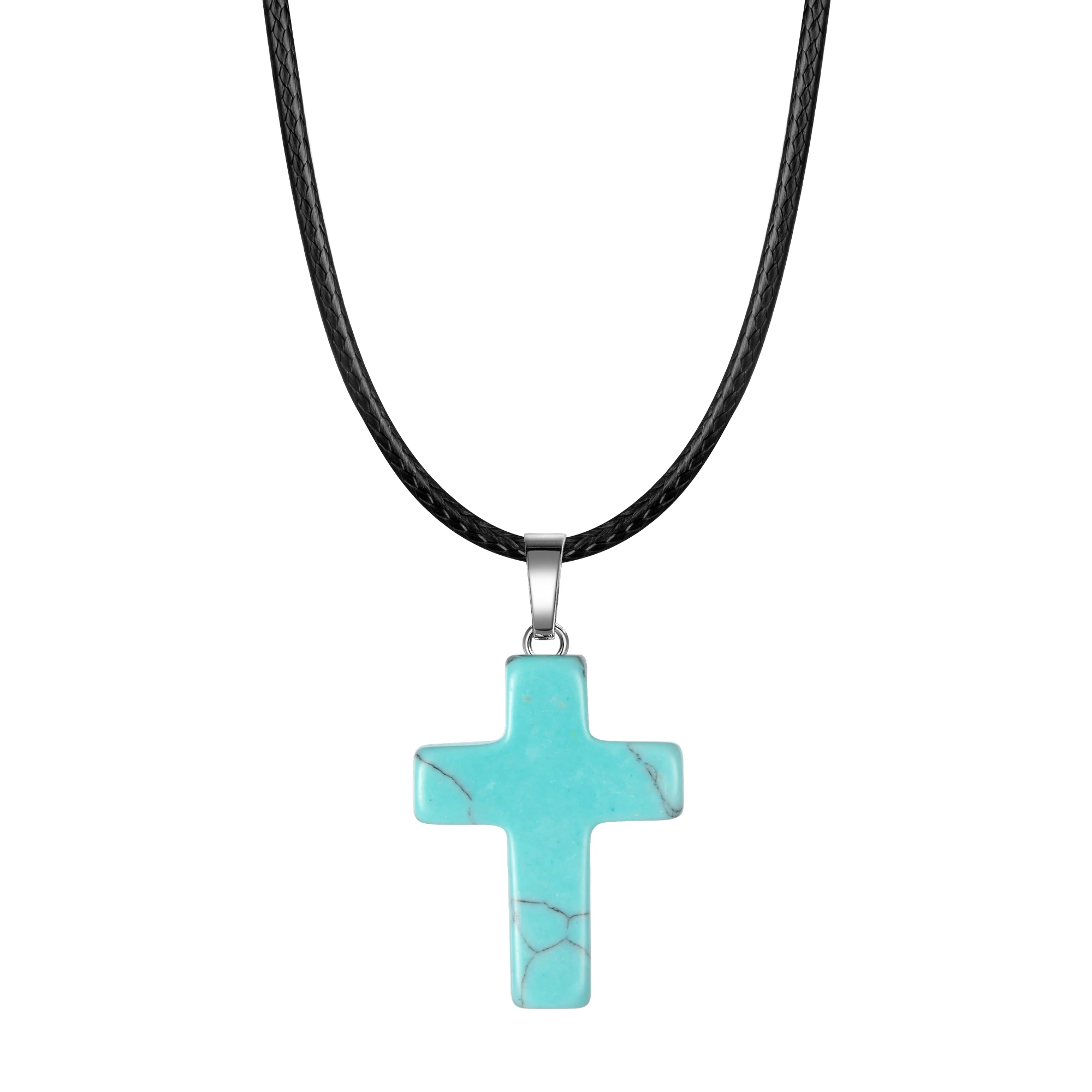 Natural Stone Pendant Necklace Healing Crystal Quartz Chakra Gemgemstone Cross Shape Charms Pendant for DIY Jewelry Making
