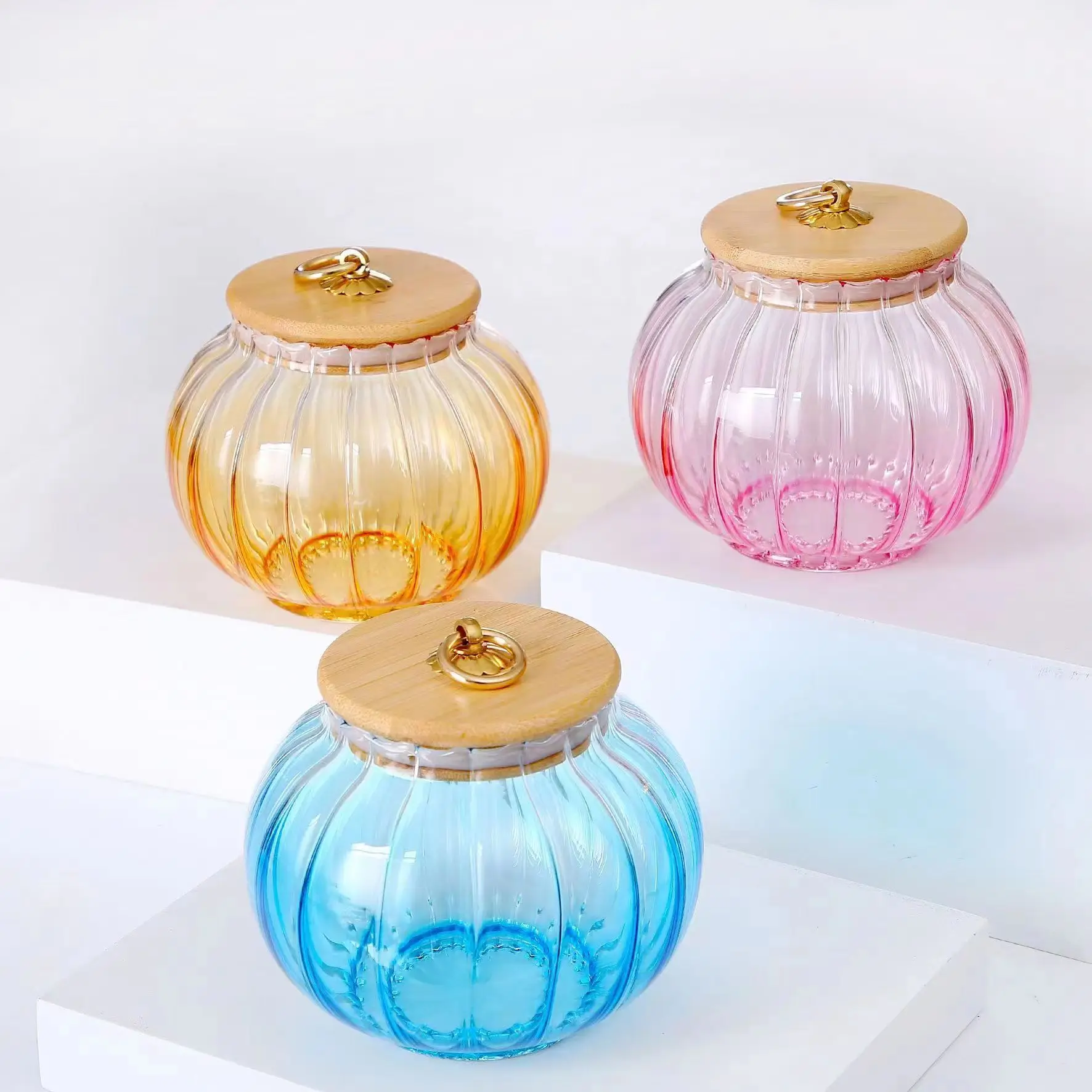 Pumpkin shaped glass storage tank High borosilicate colored glass storage tank with lid good quality and affordable